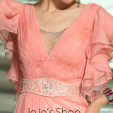 Pink Butterfly Sleeves Chiffon Ruffle Formal Prom Evening Cocktail Dress DQ830890