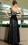 Grecian Black Lace One Shoulder Asymetrical Prom Evening Cocktail Dress DQ830892