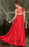 Grecian Red Jewel Neck Modest Chiffon Formal Prom Evening Cocktail Dress DQ830896