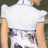 Mandarin Collar Short Sleeve Slim Formalprom Evening Cocktail Dress DQ830901
