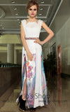 Grecian Floral Hand Painted Ivory Chiffon Formal Prom Evening Cocktail Dress DQ830905