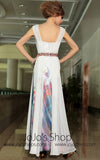 Grecian Floral Hand Painted Ivory Chiffon Formal Prom Evening Cocktail Dress DQ830905