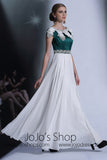 Modest Green And White Chiffon Formal Prom Dress DQ830906