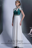 Modest Green And White Chiffon Formal Prom Dress DQ830906