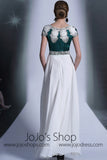 Modest Green And White Chiffon Formal Prom Dress DQ830906