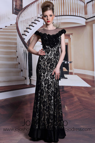 Modest Black Lace Floor Length Formal Prom Dress DQ830910