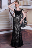 Modest Black Lace Floor Length Formal Prom Dress DQ830910