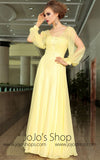 Yellow Chiffon Modest Daisy Long Sleeve Formal Prom Evening Cocktail Dress DQ830911