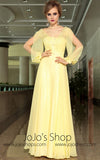 Yellow Chiffon Modest Daisy Long Sleeve Formal Prom Evening Cocktail Dress DQ830911