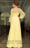 Yellow Chiffon Modest Daisy Long Sleeve Formal Prom Evening Cocktail Dress DQ830911