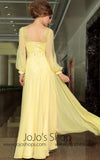 Yellow Chiffon Modest Daisy Long Sleeve Formal Prom Evening Cocktail Dress DQ830911