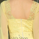 Yellow Chiffon Modest Daisy Long Sleeve Formal Prom Evening Cocktail Dress DQ830911