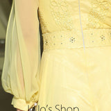 Yellow Chiffon Modest Daisy Long Sleeve Formal Prom Evening Cocktail Dress DQ830911