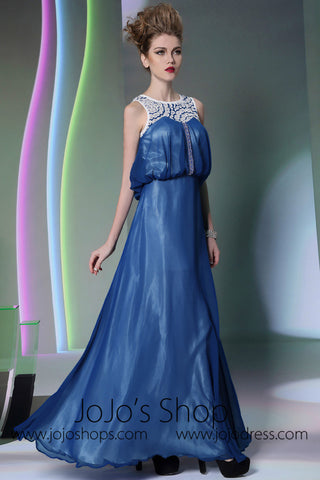 Jewel Neck Blue Chiffon Formal Prom Dress DQ830915