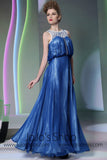 Jewel Neck Blue Chiffon Formal Prom Dress DQ830915