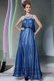 Jewel Neck Blue Chiffon Formal Prom Dress DQ830915