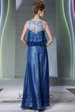 Jewel Neck Blue Chiffon Formal Prom Dress DQ830915