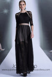 Black Long Sleeves Chiffon Formal Prom Dress DQ830916