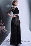 Black Long Sleeves Chiffon Formal Prom Dress DQ830916