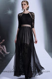 Black Long Sleeves Chiffon Formal Prom Dress DQ830916