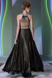 Champagne And Black Grecian Prom Formal Dress DQ830920