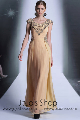 Grecian Champagne Floor Length Chiffon Formal Prom Dress DQ830933