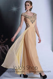 Grecian Champagne Floor Length Chiffon Formal Prom Dress DQ830933