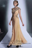 Grecian Champagne Floor Length Chiffon Formal Prom Dress DQ830933