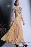 Grecian Champagne Floor Length Chiffon Formal Prom Dress DQ830933