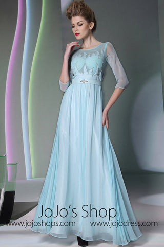 Blue Long Sleeves Chiffon Formal Prom Dress DQ830948