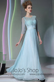 Blue Long Sleeves Chiffon Formal Prom Dress DQ830948