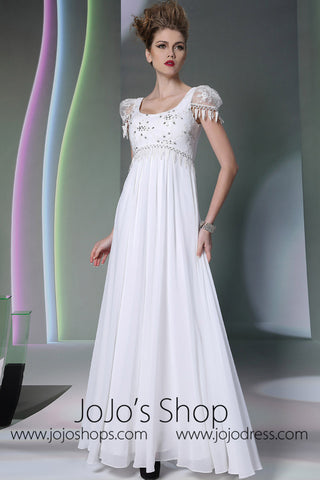 Regency White Cap Sleeves Formal Prom Dress DQ830951