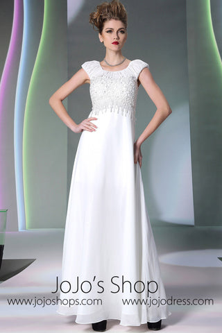 Modest Ivory Cap Sleeves Formal Prom Evening Dress DQ830952