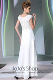 Modest Ivory Cap Sleeves Formal Prom Evening Dress DQ830952