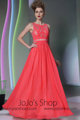 Watermelon Red Jewel Neck Formal Prom Evening Dress DQ830955