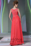 Watermelon Red Jewel Neck Formal Prom Evening Dress DQ830955