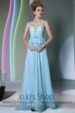 Grecian Blue Cap Sleeves Formal Prom Evening Dress DQ830959