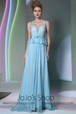 Grecian Blue Cap Sleeves Formal Prom Evening Dress DQ830959