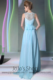 Grecian Blue Cap Sleeves Formal Prom Evening Dress DQ830959