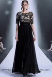 Black Lace Short Sleeves Formal Prom Evening Dress DQ830968