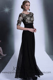 Black Lace Short Sleeves Formal Prom Evening Dress DQ830968