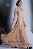 Champagne Beige Modest Formal Prom Evening Dress DQ830970