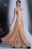 Champagne Beige Modest Formal Prom Evening Dress DQ830970