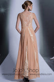 Champagne Beige Modest Formal Prom Evening Dress DQ830970