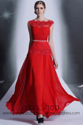 Red Lace Modest Formal Prom Evening Dress DQ830979