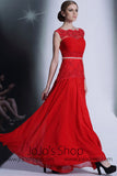 Red Lace Modest Formal Prom Evening Dress DQ830979