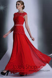 Red Lace Modest Formal Prom Evening Dress DQ830979