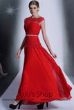 Red Lace Modest Formal Prom Evening Dress DQ830979