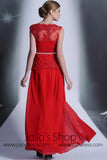 Red Lace Modest Formal Prom Evening Dress DQ830979