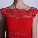 Red Lace Modest Formal Prom Evening Dress DQ830979